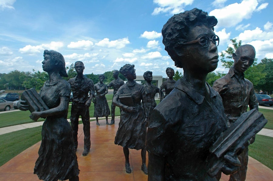sculpture of little rock nine