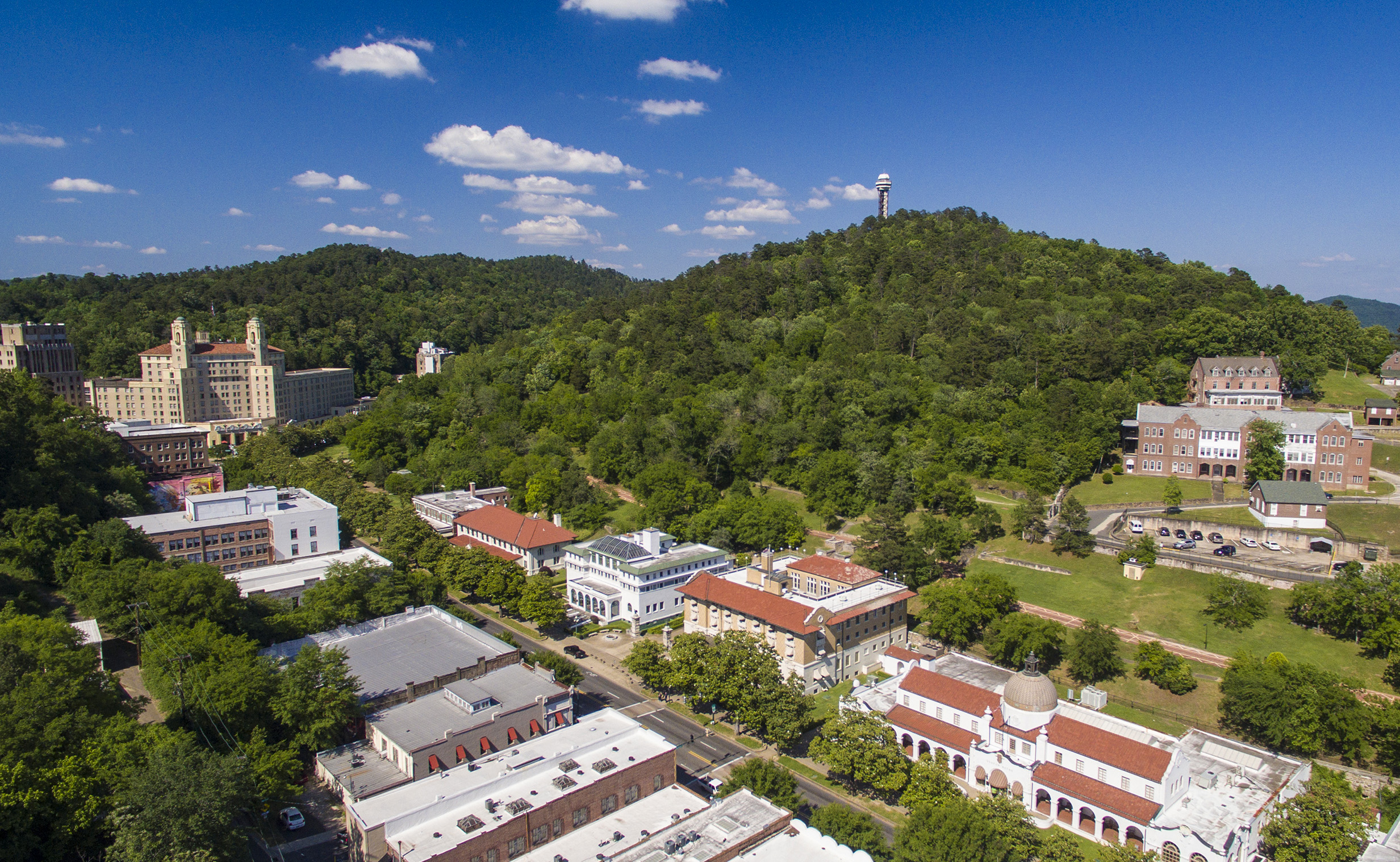 Aerial photograph of Bathhouse Row.